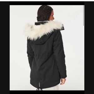 Hollister Black Jacket with White Faux Fur Hood